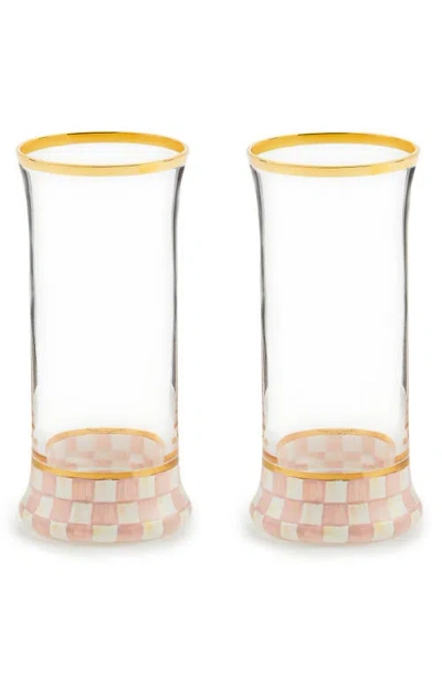MACKENZIE-CHILDS MACKENZIE CHILDS ROSY CHECK SET OF 2 HIGHBALL GLASSES