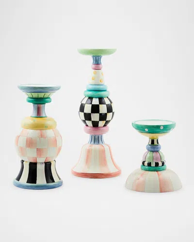 MACKENZIE-CHILDS ROSY MEADOW PILLAR CANDLE HOLDERS, SET OF 3