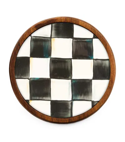 MACKENZIE-CHILDS SET OF 4 WOOD COURTLY CHECK COASTERS