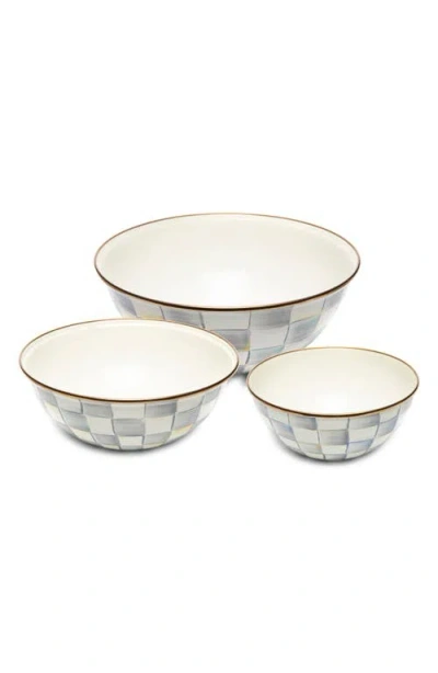 MACKENZIE-CHILDS MACKENZIE CHILDS STERLING CHECK ENAMELED SET OF 3 MIXING BOWLS
