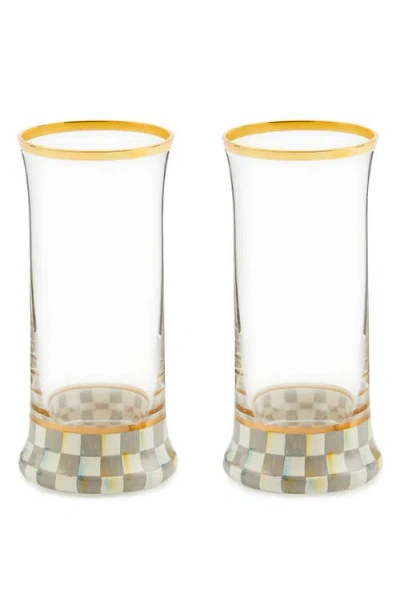 MACKENZIE-CHILDS MACKENZIE CHILDS STERLING CHECK® SET OF 2 HIGHBALL GLASSES