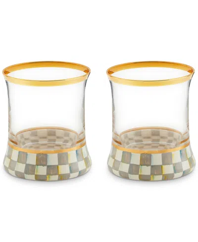 MACKENZIE-CHILDS STERLING CHECK TUMBLER GLASS, SET OF 2