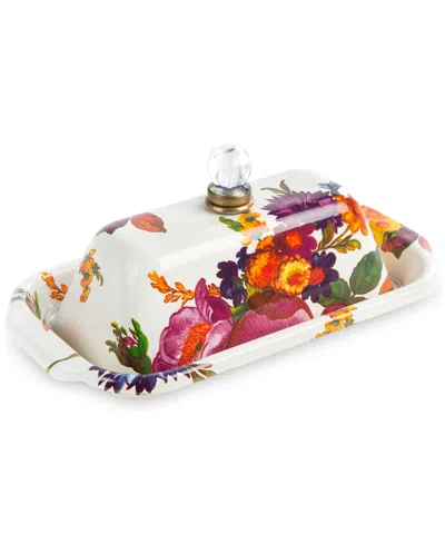 MACKENZIE-CHILDS WHITE FLOWER MARKET ENAMELED STEEL BUTTER BOX