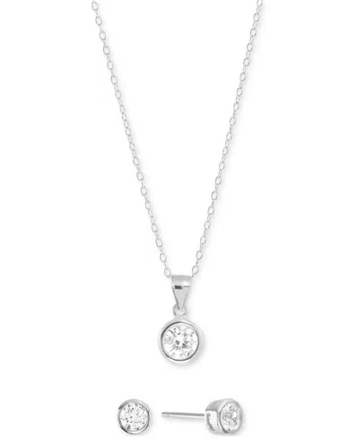MACY'S 2-PC. SET CUBIC ZIRCONIA (2-1/3 CT. T.W.) ROUND STUD EARRINGS & PENDANT NECKLACE IN STERLING SILVER,
