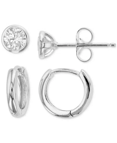 MACY'S 2-PC. SET CUBIC ZIRCONIA STUD & POLISHED SMALL HOOP EARRINGS