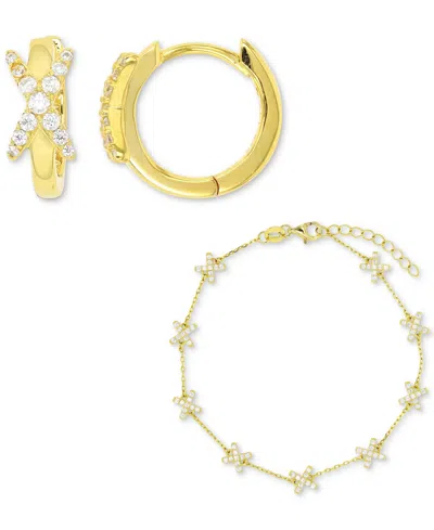 MACY'S 2-PC. SET CUBIC ZIRCONIA X BRACELET & COORDINATING SMALL HOOP EARRINGS