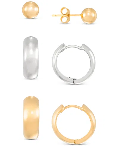 MACY'S 3-PC. SET STUD & HUGGIE HOOP EARRINGS IN STERLING SILVER & 14K GOLD-PLATE