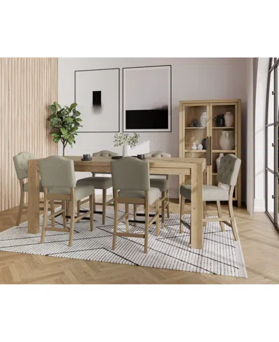 MACY'S 7PC COUNTER HEIGHT DINING SET (DAVIE RECTANGULAR TABLE & 6 JESILYN STOOLS)