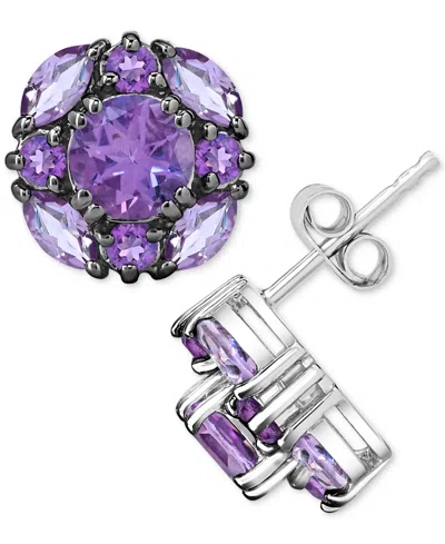 MACY'S AMETHYST (1-7/8 CT. T.W.) & PINK AMETHYST (1 CT. T.W.) CLUSTER STUD EARRINGS IN STERLING SILVER