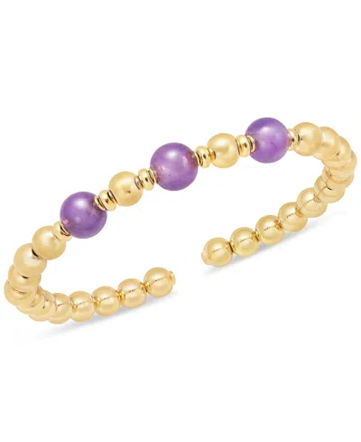 MACY'S AMETHYST POLISHED BEAD BANGLE CUFF BRACELET (6 CT. T.W.) IN 14K GOLD OVER STERLING SILVER