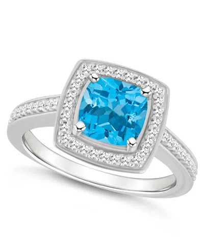 MACY'S BLUE TOPAZ (1-3/4 CT. T.W.) AND DIAMOND (1/4 CT. T.W.) HALO RING IN STERLING SILVER