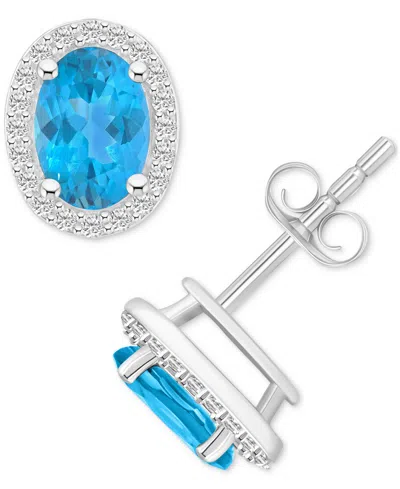 MACY'S BLUE TOPAZ (2 CT. T.W.) & CREATED WHITE SAPPHIRE (1/5 CT. T.W.) STUD EARRINGS IN 10K WHITE GOLD