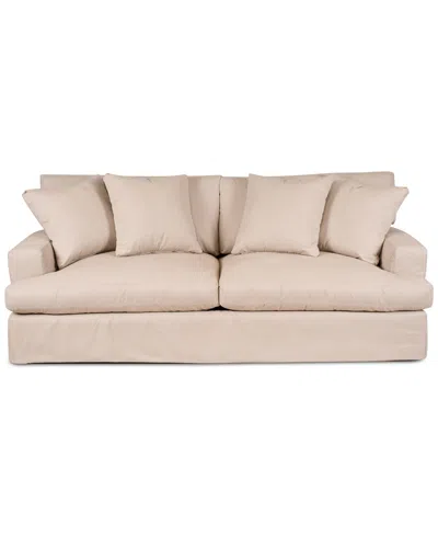 MACY'S BRENALEE 93" PERFORMANCE FABRIC SLIPCOVER SOFA WITH FOUR PILLOWS