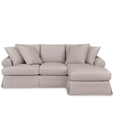 MACY'S BRENALEE 96" ROLL ARM PERFORMANCE FABRIC SLIPCOVER REVERSIBLE CHAISE SOFA WITH FOUR PILLOWS