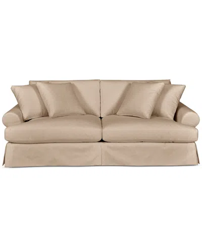 MACY'S BRENALEE 96" ROLL ARM PERFORMANCE FABRIC SLIPCOVER SOFA WITH FOUR PILLOWS