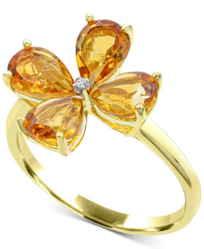 MACY'S CITRINE (2-1/4 CT. T.W.) & DIAMOND ACCENT FLOWER RING IN 14K GOLD-PLATED STERLING SILVER
