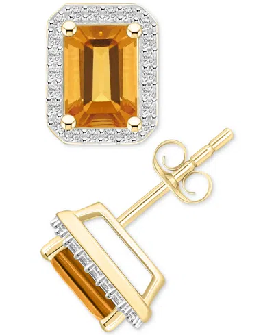 MACY'S CITRINE (2 CT. T.W.) & LAB-CREATED WHITE SAPPHIRE (1/4 CT. T.W.) SQUARE HALO STUD EARRINGS IN 10K GO
