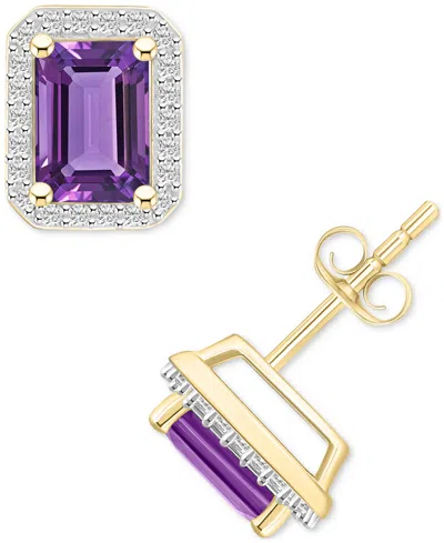 MACY'S CITRINE (2 CT. T.W.) & LAB-CREATED WHITE SAPPHIRE (1/4 CT. T.W.) SQUARE HALO STUD EARRINGS IN 10K GO