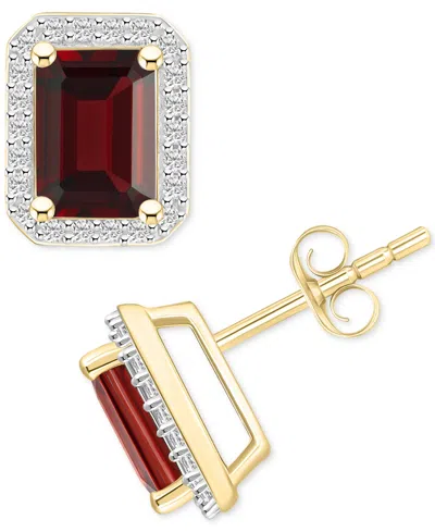 MACY'S CITRINE (2 CT. T.W.) & LAB-CREATED WHITE SAPPHIRE (1/4 CT. T.W.) SQUARE HALO STUD EARRINGS IN 10K GO