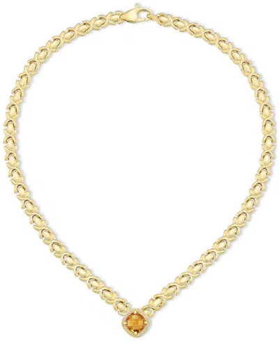 MACY'S CITRINE (3-3/8 CT. T.W.) & WHITE TOPAZ (1/3 CT. T.W.) XOXO LINK 18" COLLAR NECKLACE IN 14K GOLD-PLAT