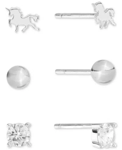 MACY'S CUBIC ZIRCONIA, BEAD & HORSE 3-PC. SET STUD EARRINGS (7/8 CT. T.W.) IN 14K GOLD OVER STERLING SILVER