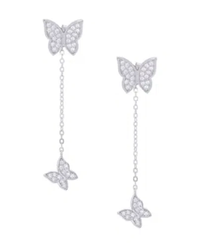MACY'S CUBIC ZIRCONIA BUTTERFLY CHAIN EARRINGS IN SILVER PLATE