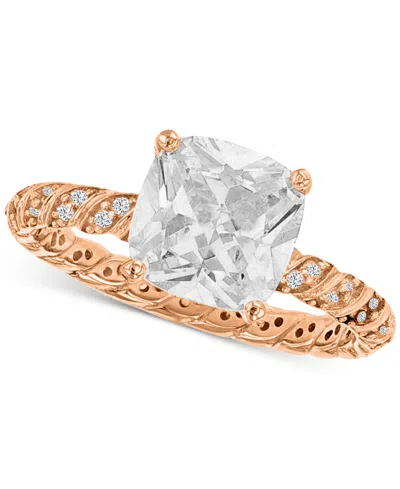 MACY'S CUBIC ZIRCONIA CUSHION CUT TWIST SHANK SOLITAIRE RING IN 14K ROSE GOLD-PLATED STERLING SILVER