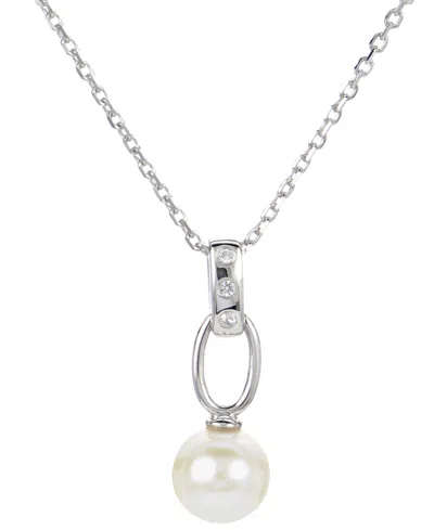 MACY'S CULTURED FRESHWATER PEARL (7-1/2MM) & LAB-CREATED WHITE SAPPHIRE ACCENT 18" PENDANT NECKLACE IN STER