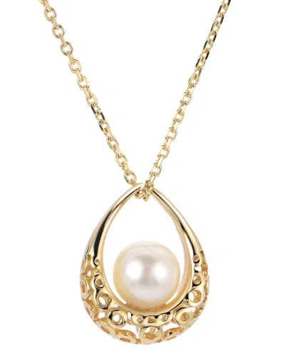 MACY'S CULTURED FRESHWATER PEARL (7MM) TEXTURED TEARDROP 18" PENDANT NECKLACE IN 14K GOLD-PLATED STERLING S