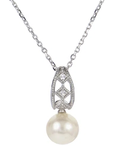 MACY'S CULTURED FRESHWATER PEARL (8MM) & LAB-CREATED WHITE SAPPHIRE (1/20 CT. T.W.) 18" PENDANT NECKLACE IN
