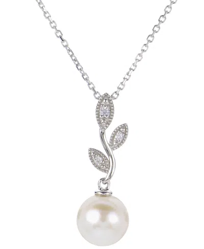 MACY'S CULTURED FRESHWATER PEARL (8MM) & LAB-CREATED WHITE SAPPHIRE (1/20 CT. T.W.) VINE 18" PENDANT NECKLA