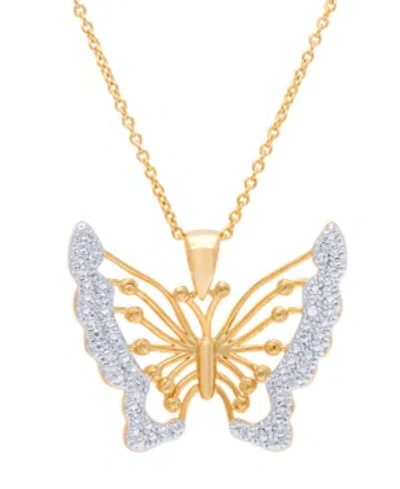 MACY'S DIAMOND ACCENT BUTTERFLY PENDANT 18" NECKLACE IN GOLD PLATE