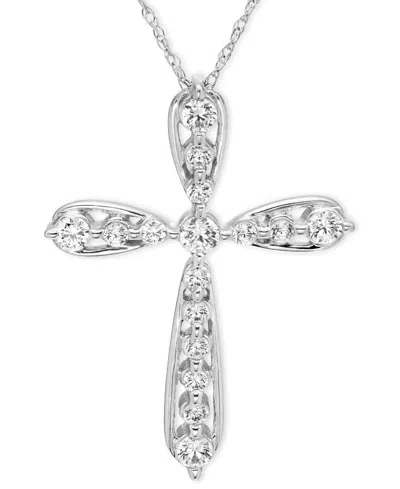 MACY'S DIAMOND CROSS NECKLACE (1/2 CT. T.W.) IN 10K WHITE GOLD