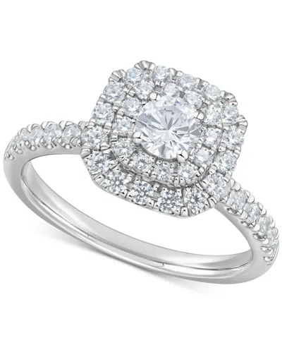 MACY'S DIAMOND CUSHION SHAPED ROUND-CUT MULTI HALO ENGAGEMENT RING (1 CT. T.W.) IN 14K WHITE GOLD