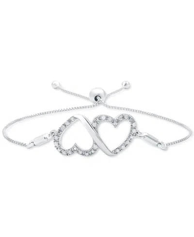 MACY'S DIAMOND DOUBLE HEART BOLO BRACELET (1/6 CT. T.W.) IN STERLING SILVER