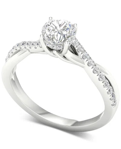 MACY'S DIAMOND HALO TWIST ENGAGEMENT RING (1 CT. T.W.) IN 14K WHITE GOLD