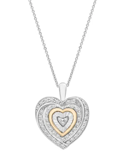 MACY'S DIAMOND HEART 18" PENDANT NECKLACE (1/4 CT. T.W.) IN STERLING SILVER AND 14K GOLD-PLATE, CREATED FOR