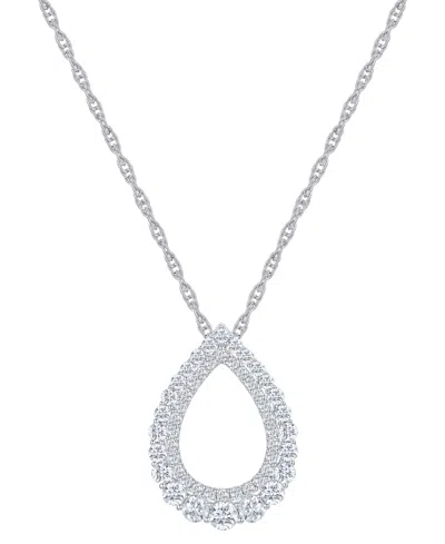 MACY'S DIAMOND OPEN TEARDROP PENDANT NECKLACE (3/4 CT. T.W.) IN 14K WHITE GOLD