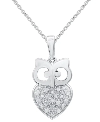 MACY'S DIAMOND OWL 18" PENDANT NECKLACE (1/10 CT. T.W.) IN STERLING SILVER