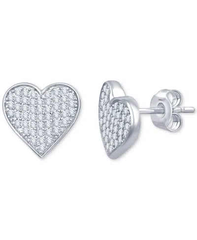 MACY'S DIAMOND PAVE CLUSTER POLISHED HEART STUD EARRINGS (1/2 CT. T.W.) IN STERLING SILVER OR 10K GOLD-PLAT