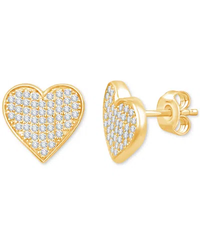 MACY'S DIAMOND PAVE CLUSTER POLISHED HEART STUD EARRINGS (1/2 CT. T.W.) IN STERLING SILVER OR 10K GOLD-PLAT