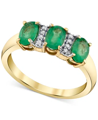MACY'S EMERALD (1-1/2 CT. T.W.) & DIAMOND ACCENT THREE STONE OVAL RING IN 10K GOLD