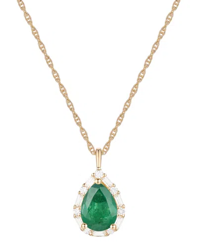 MACY'S EMERALD (1 CT. T.W.) & DIAMOND (1/5 CT. T.W.) TEARDROP HALO 18" PENDANT NECKLACE IN 14K GOLD (ALSO I