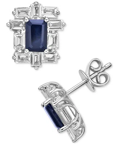 MACY'S EMERALD (1 CT. T.W.) & WHITE TOPAZ (2 CT. T.W.) BAGUETTE HALO STUD EARRINGS IN 14K GOLD-PLATED STERL