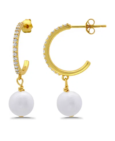 MACY'S FRESHWATER CULTURED PEARL DROP CUBIC ZIRCONIA HOOP POST EARRINGS