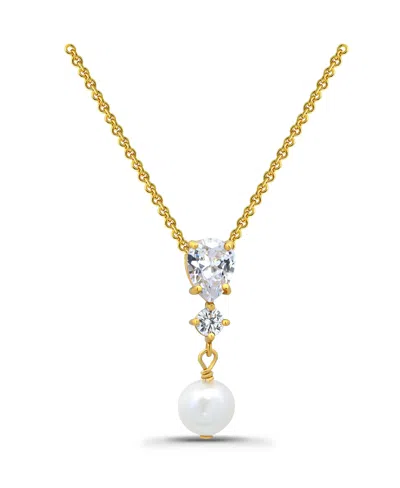 MACY'S FRESHWATER CULTURED PEARL DROP CUBIC ZIRCONIA PENDANT NECKLACE