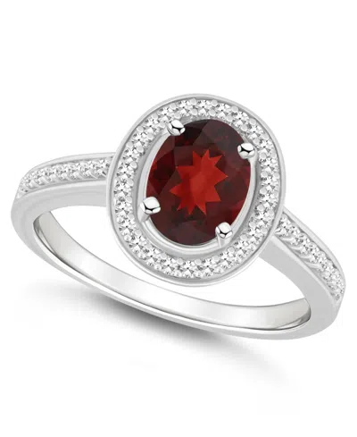 MACY'S GARNET (1-1/2 CT. T.W.) AND DIAMOND (1/5 CT. T.W.) HALO RING IN STERLING SILVER