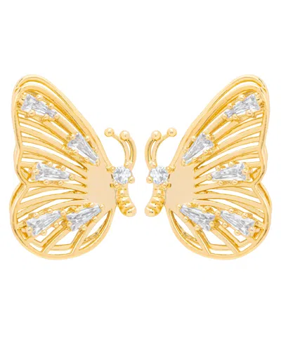 MACY'S GOLD PLATED CUBIC ZIRCONIA BUTTERFLY STUD EARRINGS