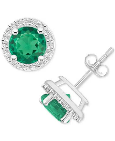 MACY'S LAB-CREATED EMERALD (1-1/2 CT. T.W.) & LAB-CREATED WHITE SAPPHIRE (1/5 CT. T.W.) HALO STUD EARRINGS 