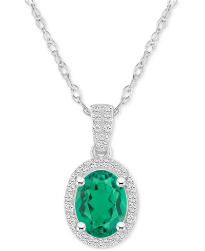 MACY'S LAB-CREATED EMERALD (1 CT. T.W.) & LAB-CREATED WHITE SAPPHIRE (1/6 CT. T.W.) HALO 18" PENDANT NECKLA